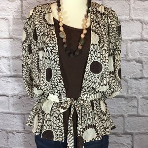 Trina Turk 100% silk blouse brown and white size S